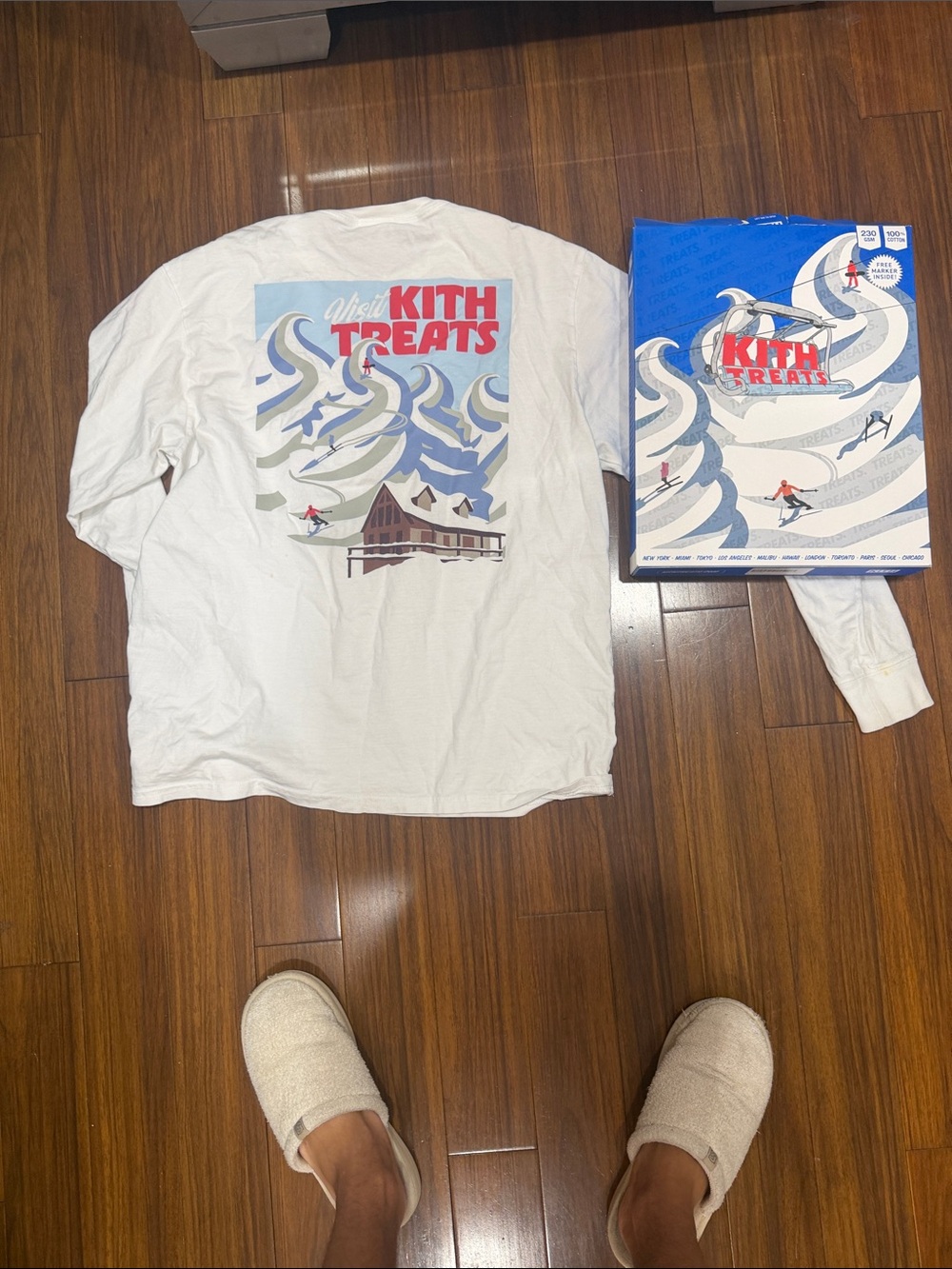 Kith White Long-Sleeve Graphic Tee with Blue & Red Print